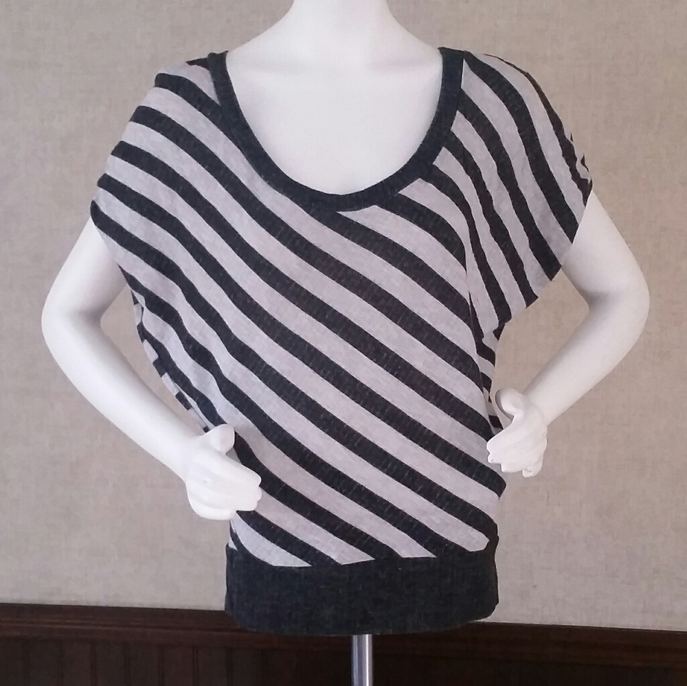 Gray & Black Stripe Wing Arm Top by Timing Size L